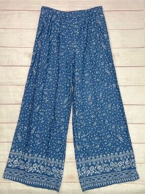 Free People Blue Floral Wide Leg Jeans